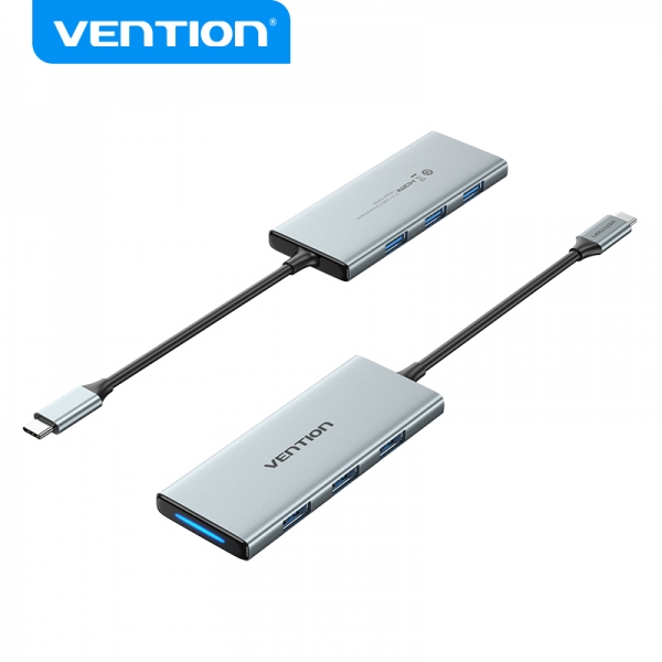 Station d'accueil Vention 6 en 1 USB-C vers HDMI Lecteur 4K/3xUSB3.0/SD/MicroSD - 0,15m - Couleur Gris