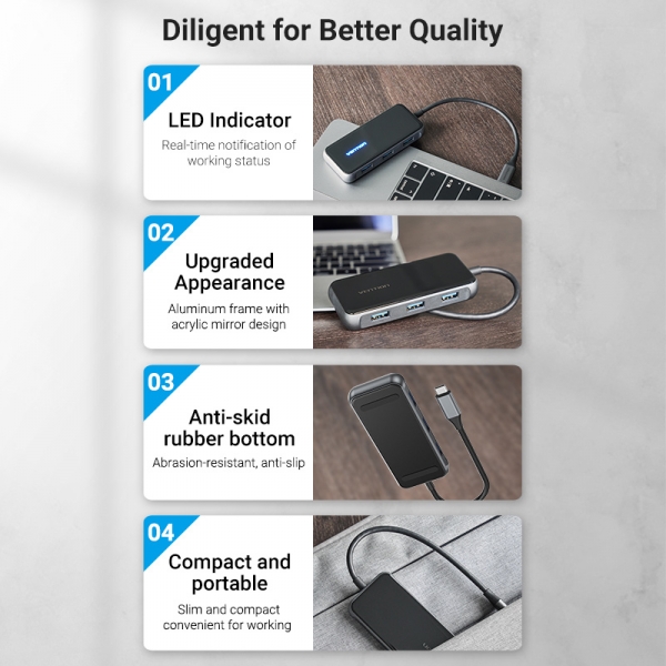 Station d'accueil Vention 9 en 1 USB-C vers HDMI 4K/VGA/SD/TF/USB3.0x3/PD - 0.15m - Couleur Gris Miroir