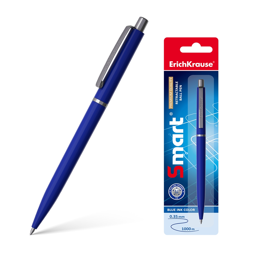 Stylo à bille automatique intelligent Erichkrause - Rechargeable avec clip en métal - Pointe 07 mm - Encre à séchage rapide - Couleur bleue