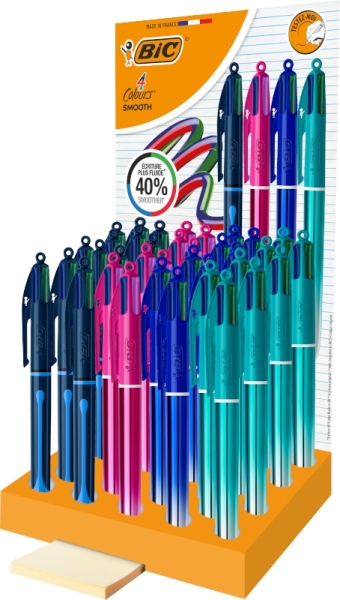 Stylo à bille rétractable Bic 4 couleurs, dégradé lisse et goutte - Pointe moyenne de 1,0 mm - Écriture 40 % plus fluide - 4 couleurs