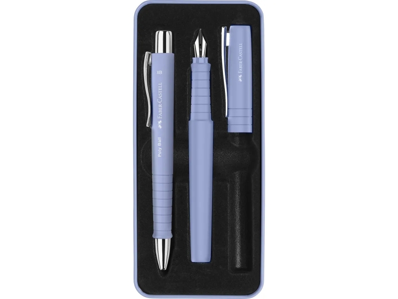 Stylo bille et stylo plume Faber-Castell Poly Pen avec pointe B - Clip en métal - Bleu clair