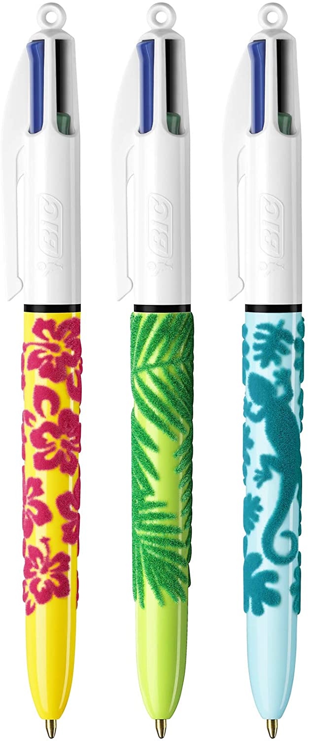 BIC Lot de 3 stylos bille 4 couleurs rétractables pointe moyenne