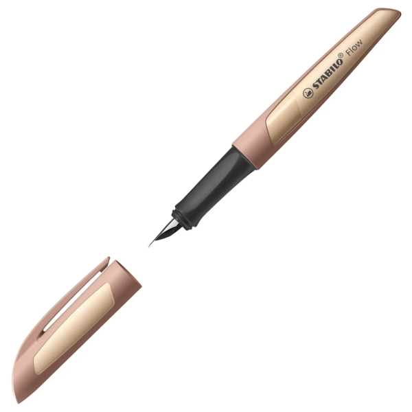 Stylo plume rechargeable monochrome Stabilo Flow - Plume M de haute qualité - Poignée ergonomique - Cartouche bleu roi incluse - Corps marron clair