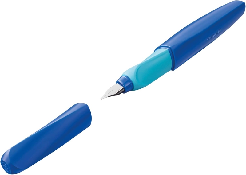 Stylo plume rechargeable Pelikan Twist pour l'école - Plume en acier inoxydable, pointe M - Corps bleu (814737)