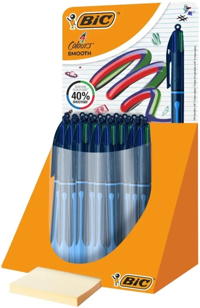 Stylos à bille rétractables Bic 4 couleurs Smooth Drop, lot de 30 – Pointe moyenne de 1,0 mm – Écriture 40 % plus fluide – 4 couleurs