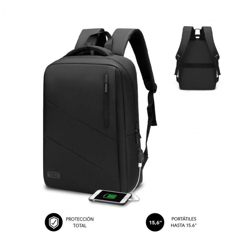 Subblim City Backpack Sac à dos pour ordinateur portable 15,6" - Compartiment rembourré - Résistant à l'eau - Port USB - Couleur Noir