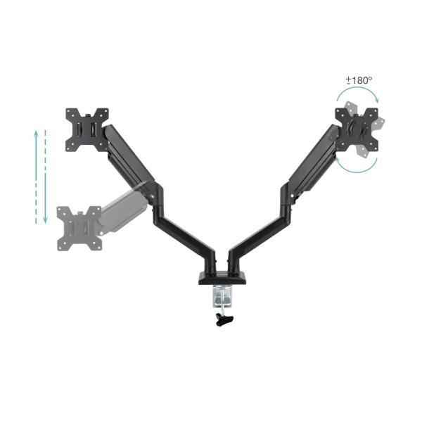 Support de bureau articulé Tooq pour 2 écrans 13"-34" - Pivotant et inclinable - Ressort à gaz - Poids maximal 10 kg par bras - VESA 100 x 100 mm