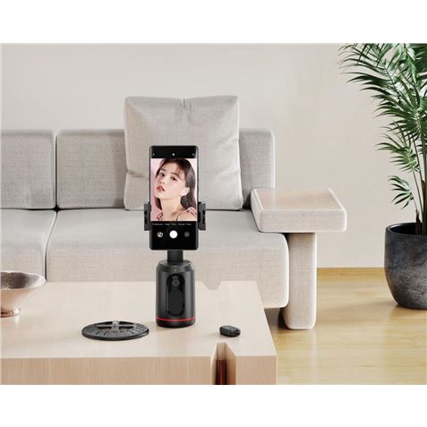 Support de bureau pour smartphone XO SS16 - Suivi et reconnaissance faciale - Motorisé à 360° - Contrôle gestuel - Bluetooth - Noir