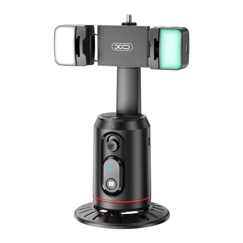 Support de bureau pour smartphone XO SS16LED - Suivi et reconnaissance faciale - Motorisé à 360° - Éclairage LED - Contrôle gestuel - Bluetooth - Noir