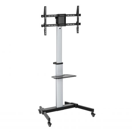 Support de sol Ewent EW1583 pour téléviseurs de 37 à 86 pouces - Plateau multifonction - Poids maximal : 50 kg - Hauteur, inclinaison et pivot réglables - Roulettes - Gris