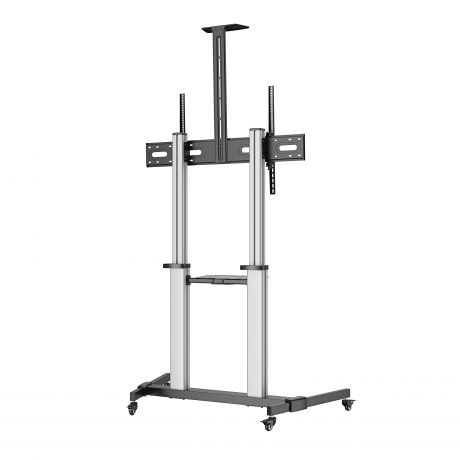 Support de sol Ewent EW1592 pour écrans/téléviseurs interactifs de 60 à 100 pouces - Plateau multifonction - Poids maximal : 100 kg - Hauteur et inclinaison réglables - Roulettes - Gris