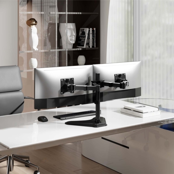 Support de table Aisens Eco avec base pivotante et inclinable pour moniteur/téléviseur 20 kg (3 pivots - 2 bras) de 17 à 35 pouces - Noir