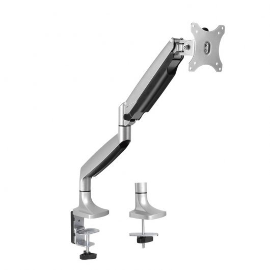 Support de Table Tooq avec Bras Articulé pour Moniteur 13"-32" - Pivotant et Inclinable - Ressort à Gaz - Poids Max 9kg - VESA 100x100mm - Couleur Aluminium