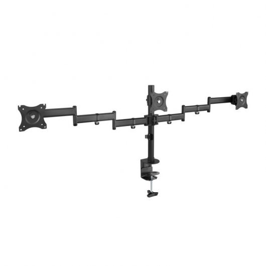 Support de table Tooq avec bras articulés pour 3 écrans 13"-27" - Pivotant et inclinable - Gestion des câbles - Poids max 8kg x bras - VESA 100x100mm