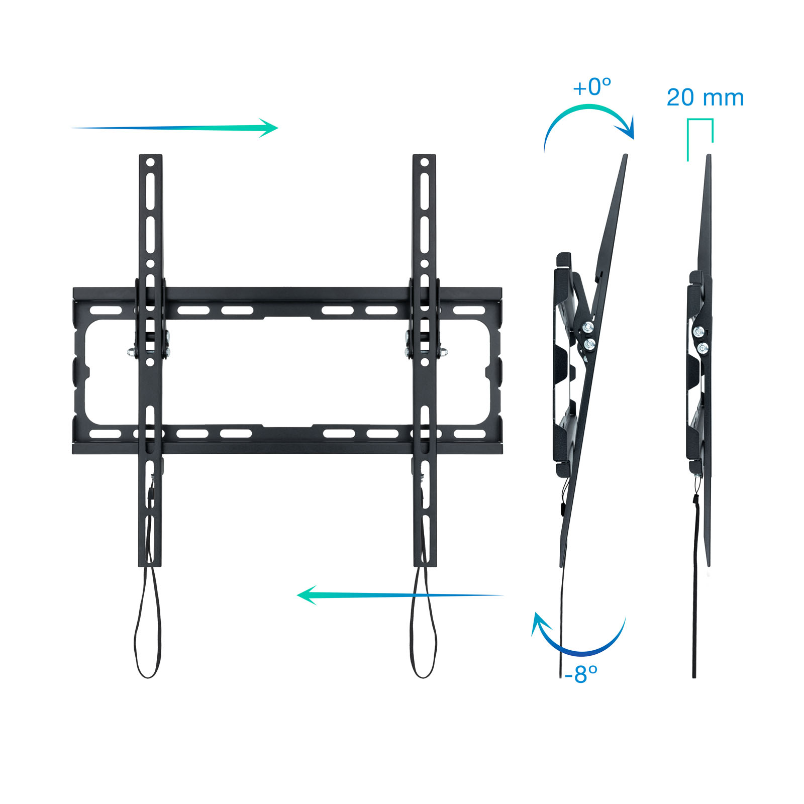 Support Mural Fixe Tooq pour TV Inclinable 32"-70" - Poids Max 45kg - VESA 400x400mm