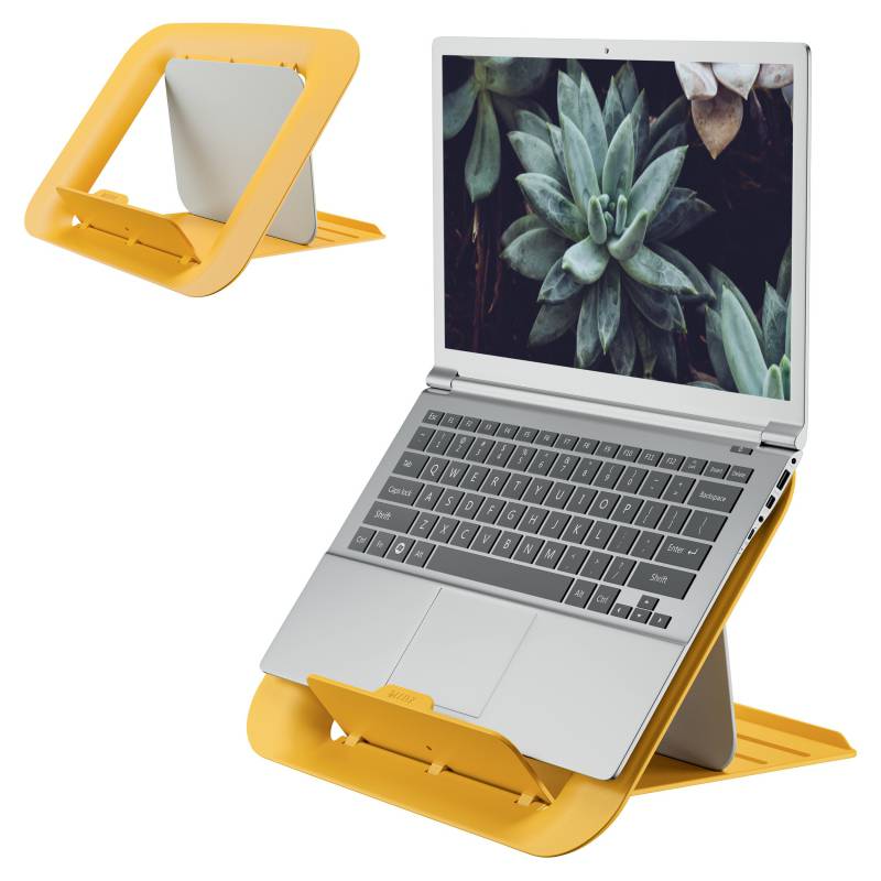 Support pour ordinateur portable réglable Leitz Ergo Cosy - Design ergonomique - Hauteur réglable - Couleur jaune chaud