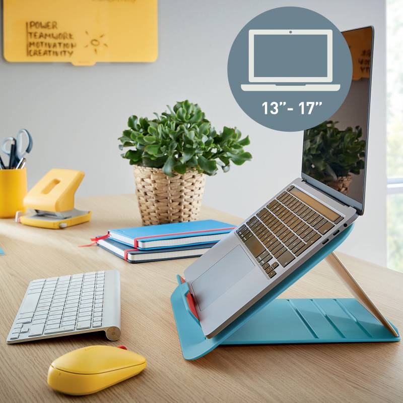 Support pour ordinateur portable réglable Leitz Ergo Cosy - Design ergonomique - Réglable en hauteur - Couleur bleue