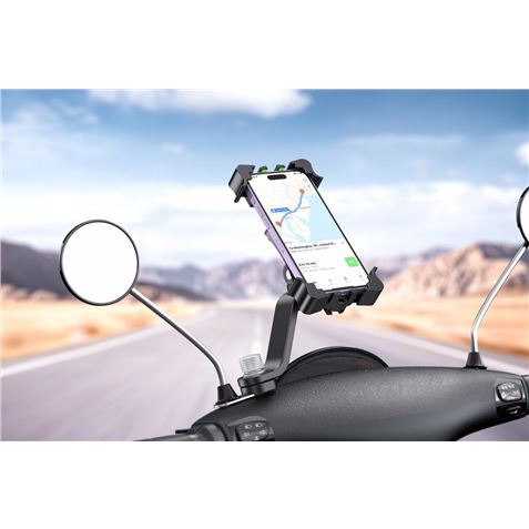 Support Téléphone Universel XO pour Motos - Largeur d'Ouverture 65-100mm - Rotation 360º - Longueur 118x270mm - Poids 219gr - Convient aux Motos Electriques ou Motorisées - Couleur Noir