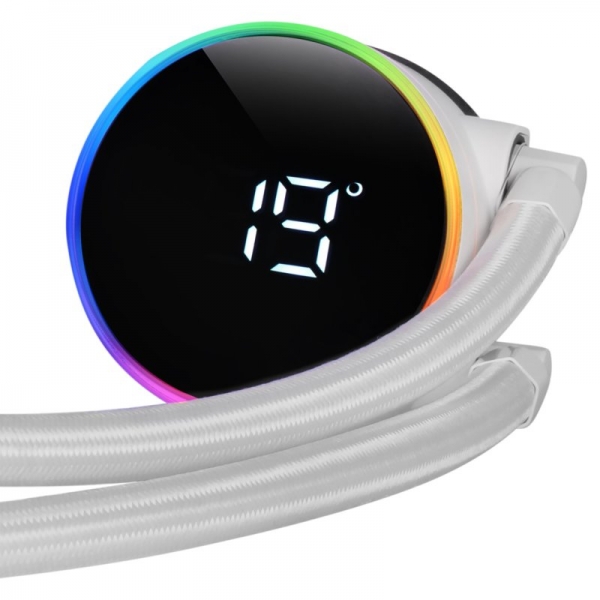 Système de refroidissement liquide Mars Gaming ML-LCD240 - Ventilateurs ARGB - Opti-chamber 3ème génération - Affichage de la température LCD - Compatibilité multisocket - Couleur blanche