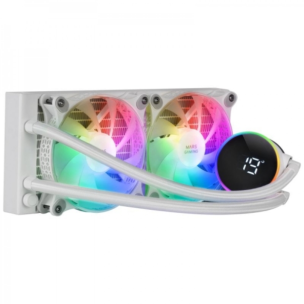 Système de refroidissement liquide Mars Gaming ML-LCD240 - Ventilateurs ARGB - Opti-chamber 3ème génération - Affichage de la température LCD - Compatibilité multisocket - Couleur blanche