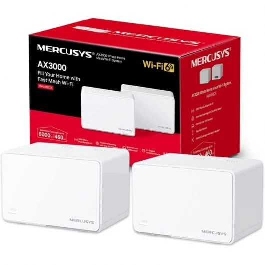 Système Mercusys H80X Wi-Fi 6 Mesh AX3000 double bande - 2 unités Halo - Couverture jusqu'à 650 m² - 3 ports Gigabit par unité Halo - Blanc