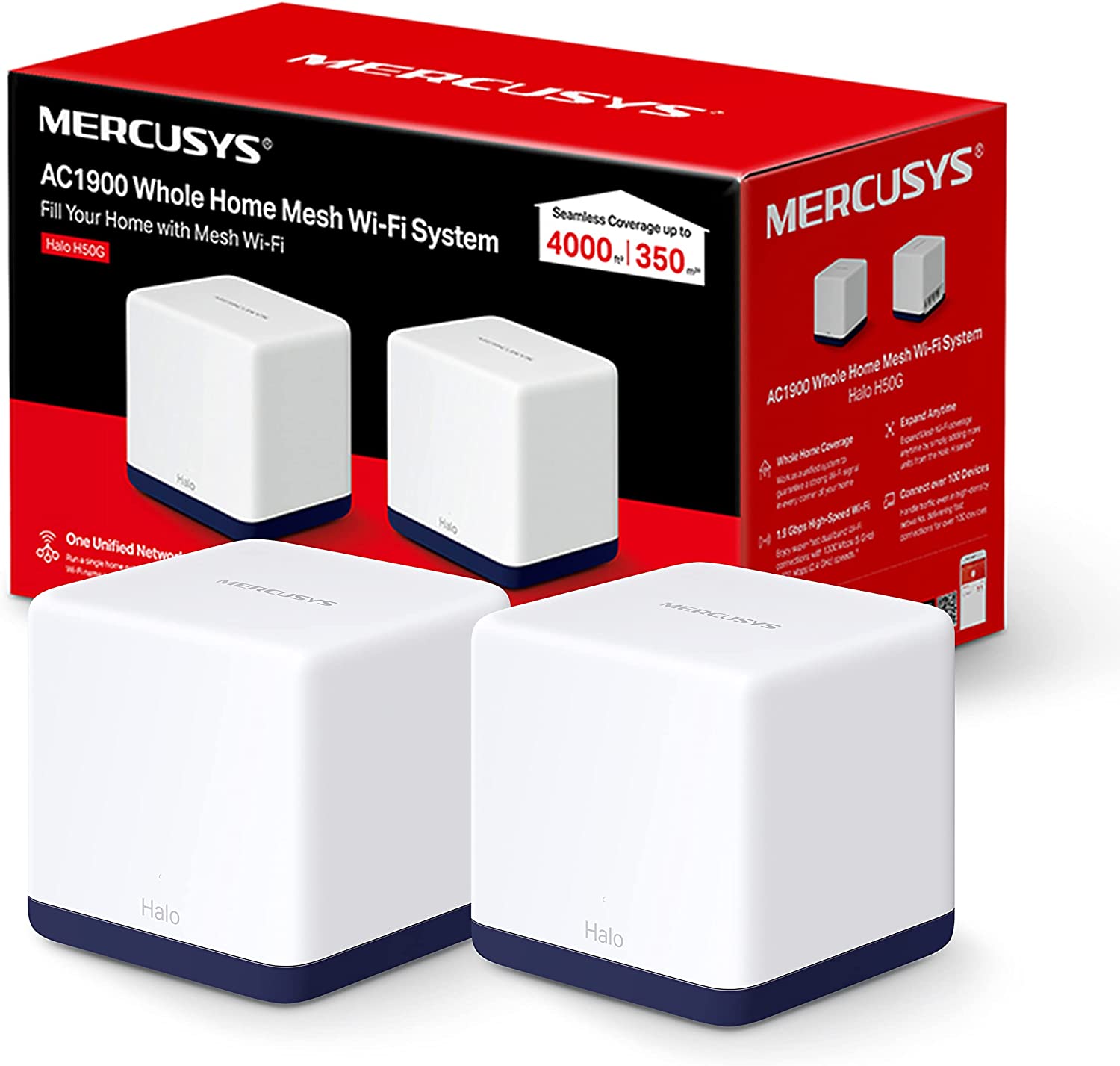 Système Wi-Fi maillé Mercusys H50G AC1900 - 2 unités Halo - Couverture jusqu'à 350 m² - Itinérance transparente