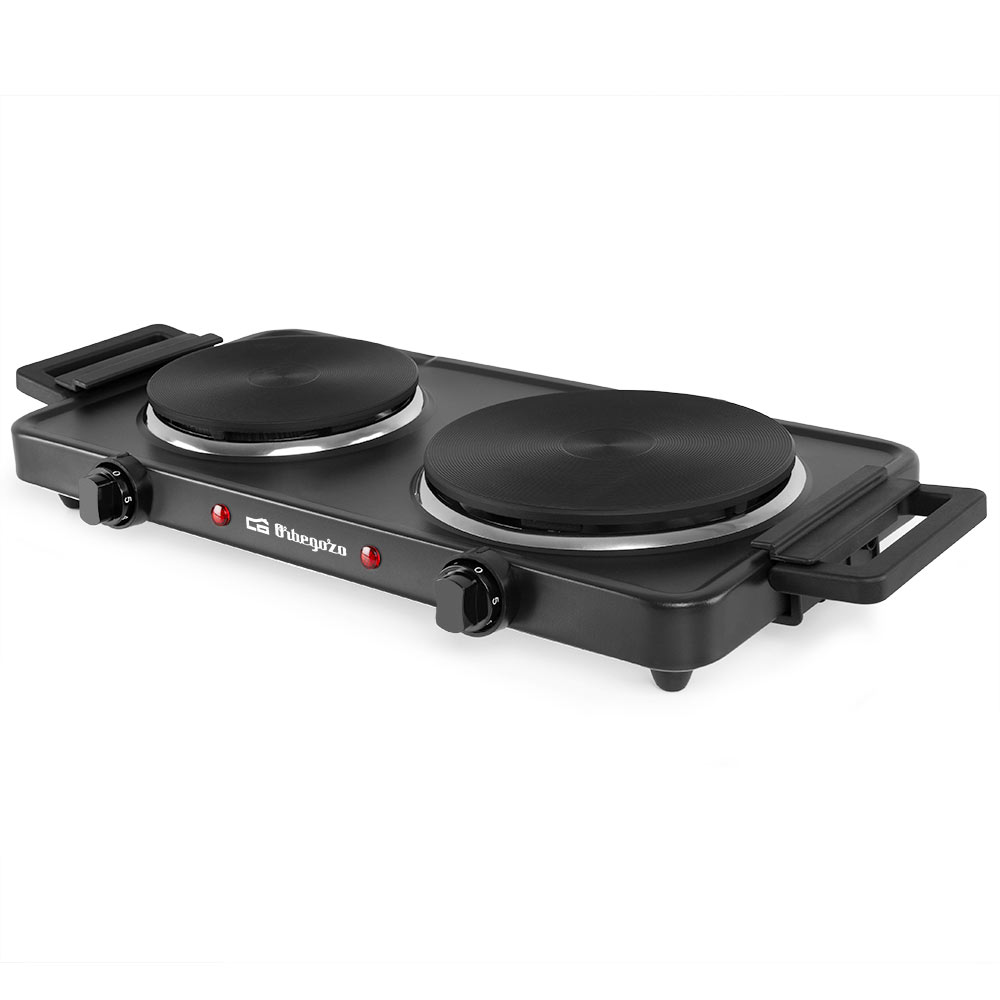 Table de Cuisson Électrique Pliante Orbegozo PE 2855 - Puissance 2500W - 2 Surfaces de Cuisson - 2 Thermostats Réglables - Indicateurs Lumineux - Système de Sécurité