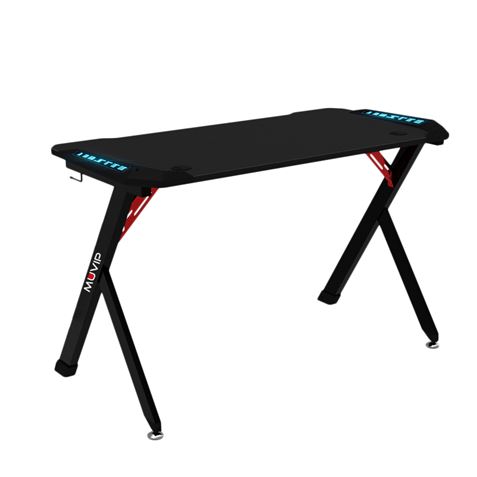 Table de jeu en fibre de carbone Muvip PRO1200 avec lumière RVB - Solide - Grande surface - Porte-gobelet - Crochet pour casque - Mesure 120x60x75cm - Couleur noire