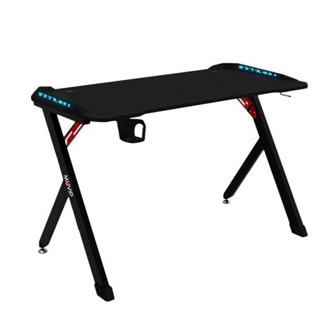 Table de jeu en fibre de carbone Muvip PRO1200 avec lumière RVB - Solide - Grande surface - Porte-gobelet - Crochet pour casque - Mesure 120x60x75cm - Couleur noire