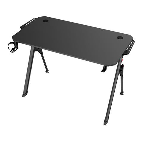 Table de jeu en fibre de carbone Muvip PRO1400 avec lumière RVB - Solide - Grande surface - Porte-gobelet - Crochet pour casque - Mesure 120x60x75cm - Couleur noire