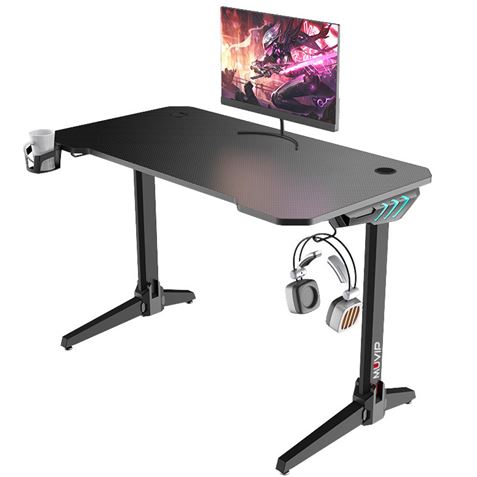 Bureau gamer, table de gaming, avec support d'ecran, surface en fibre de  carbone avec lumières rvb