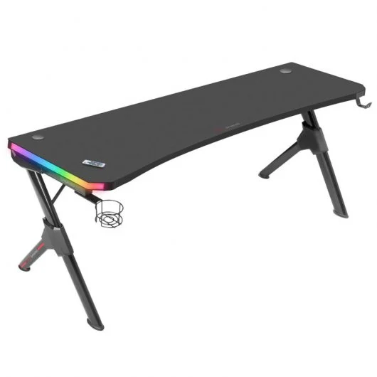 Table de jeu Mars Gaming 160x60cm - Dessus de table laminé en fibre de carbone - Éclairage numérique 3D ARGB - Casque et porte-gobelet - Tapis complet