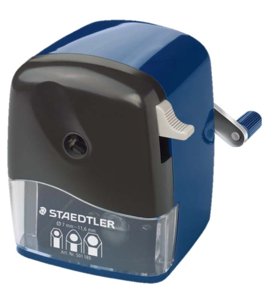 Taille-crayon à manivelle Staedtler Mars 501 - Pour crayons jusqu'à 12 mm de diamètre - Lame rotative en métal - Bleu