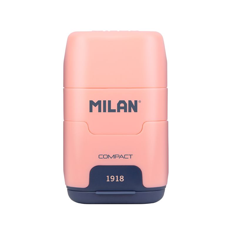 Taille-crayon compact Milan Compact Series 1918 avec 2 gommes - Taille-crayon double - Lame de sécurité - Couleur rose