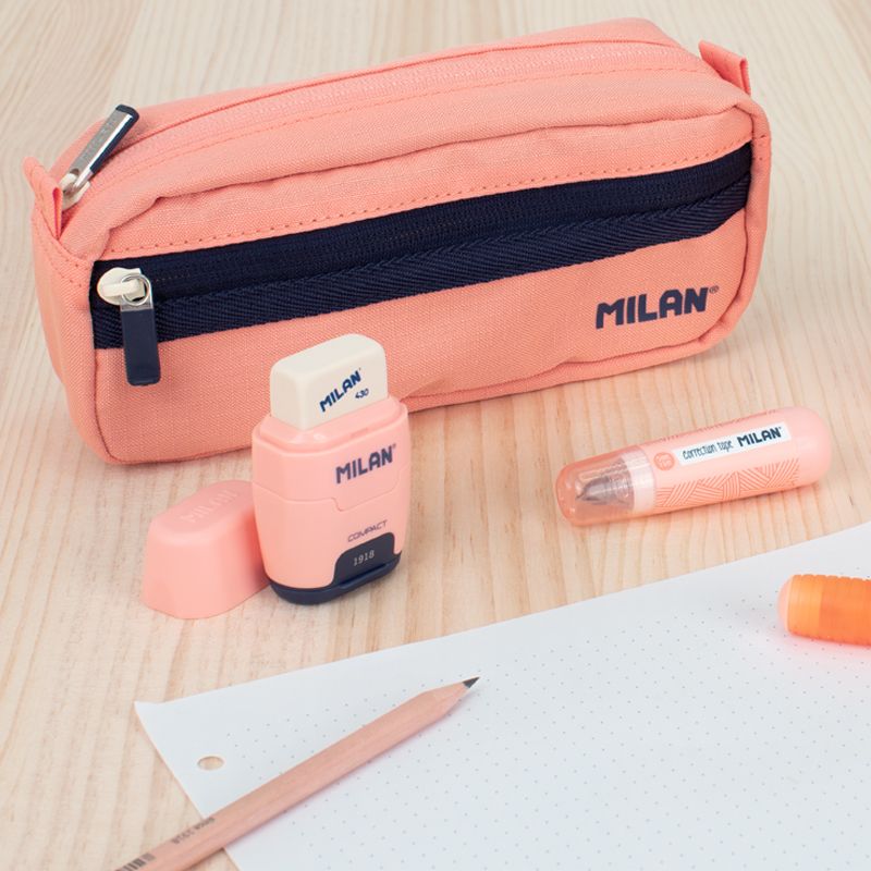 Taille-crayon compact Milan Compact Series 1918 avec 2 gommes - Taille-crayon double - Lame de sécurité - Couleur rose