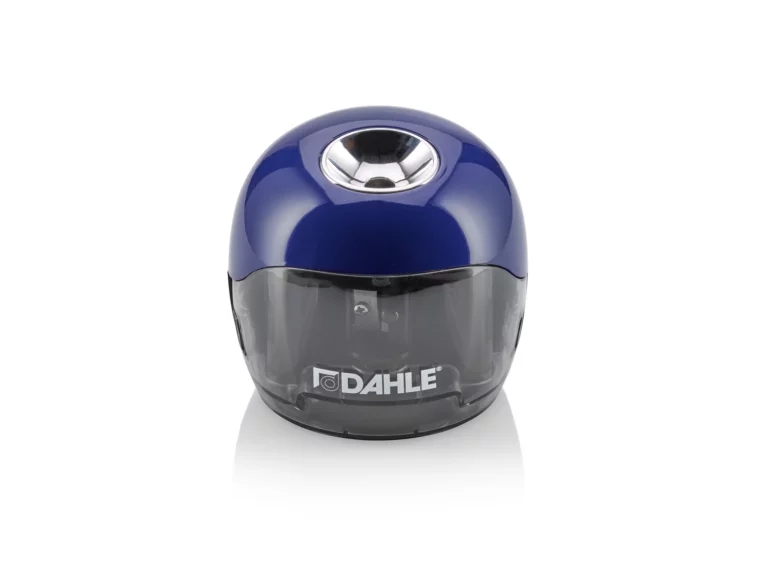 Taille-crayon électrique Dahle 250 - Pour crayons de 8 mm - Grand récipient transparent - Fonctionne avec piles AA - Bleu