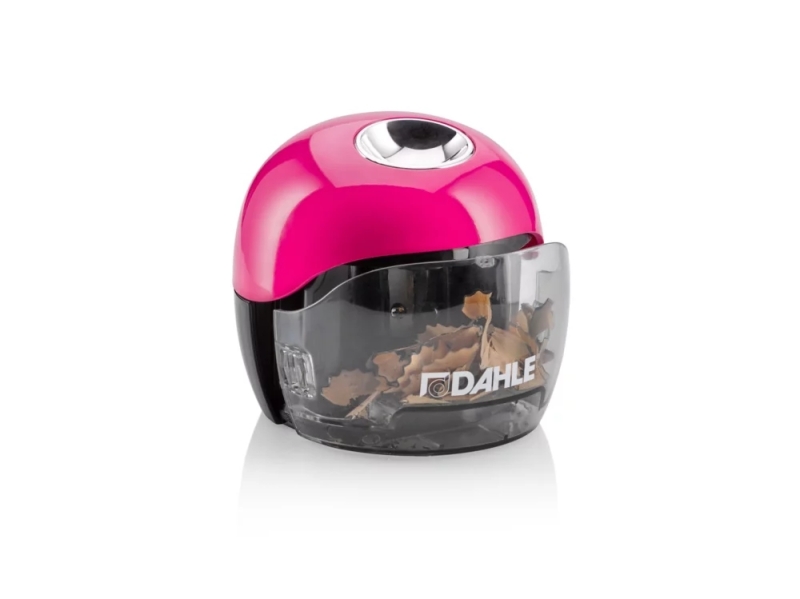 Taille-crayon électrique Dahle 250 - Pour crayons de 8 mm - Grand récipient transparent - Fonctionne avec des piles AA - Rose