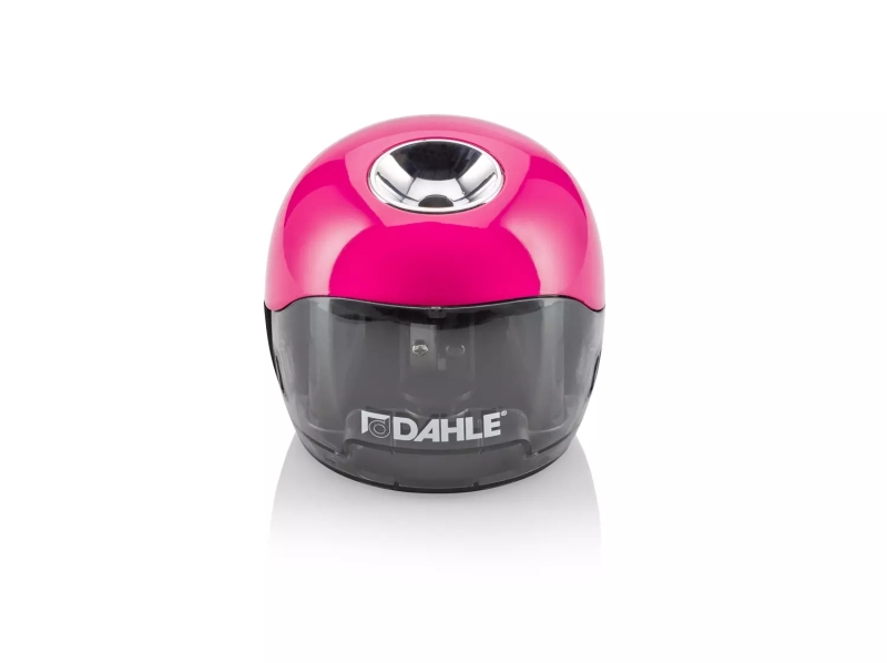 Taille-crayon électrique Dahle 250 - Pour crayons de 8 mm - Grand récipient transparent - Fonctionne avec des piles AA - Rose