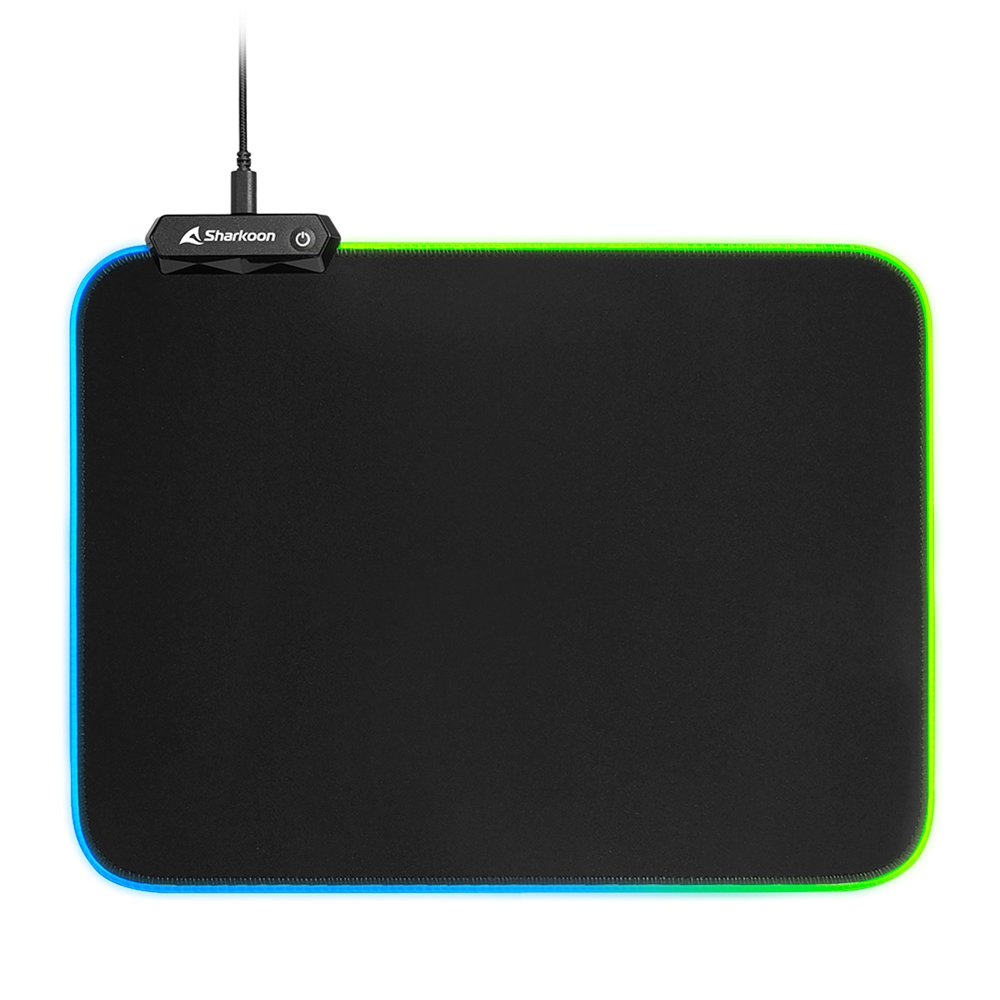 Tapis de souris de jeu Sharkoon 1337 RGB V2 360 - Éclairage RGB - Antidérapant - Surface hydrofuge - Taille 360x270x3mm