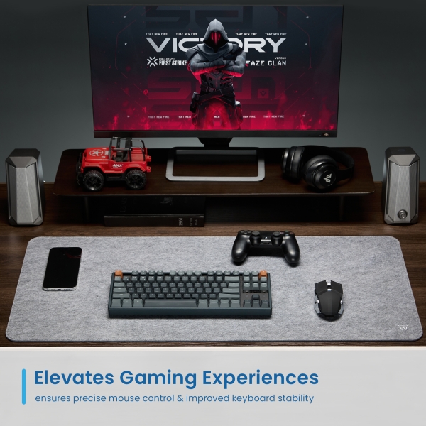 Tapis de souris extra large Ewent pour bureau et jeux vidéo – Extra large – Surface en feutre – Base en caoutchouc antidérapant – 900 x 400 x 3 mm – Gris