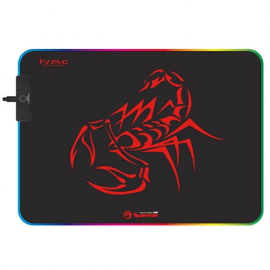 Tapis de Souris Gaming USB Scorpion MG08 - Rétroéclairage RVB - Antidérapant - 35x25x0,4 cm - Câble 2m - Couleur Noir/Rouge