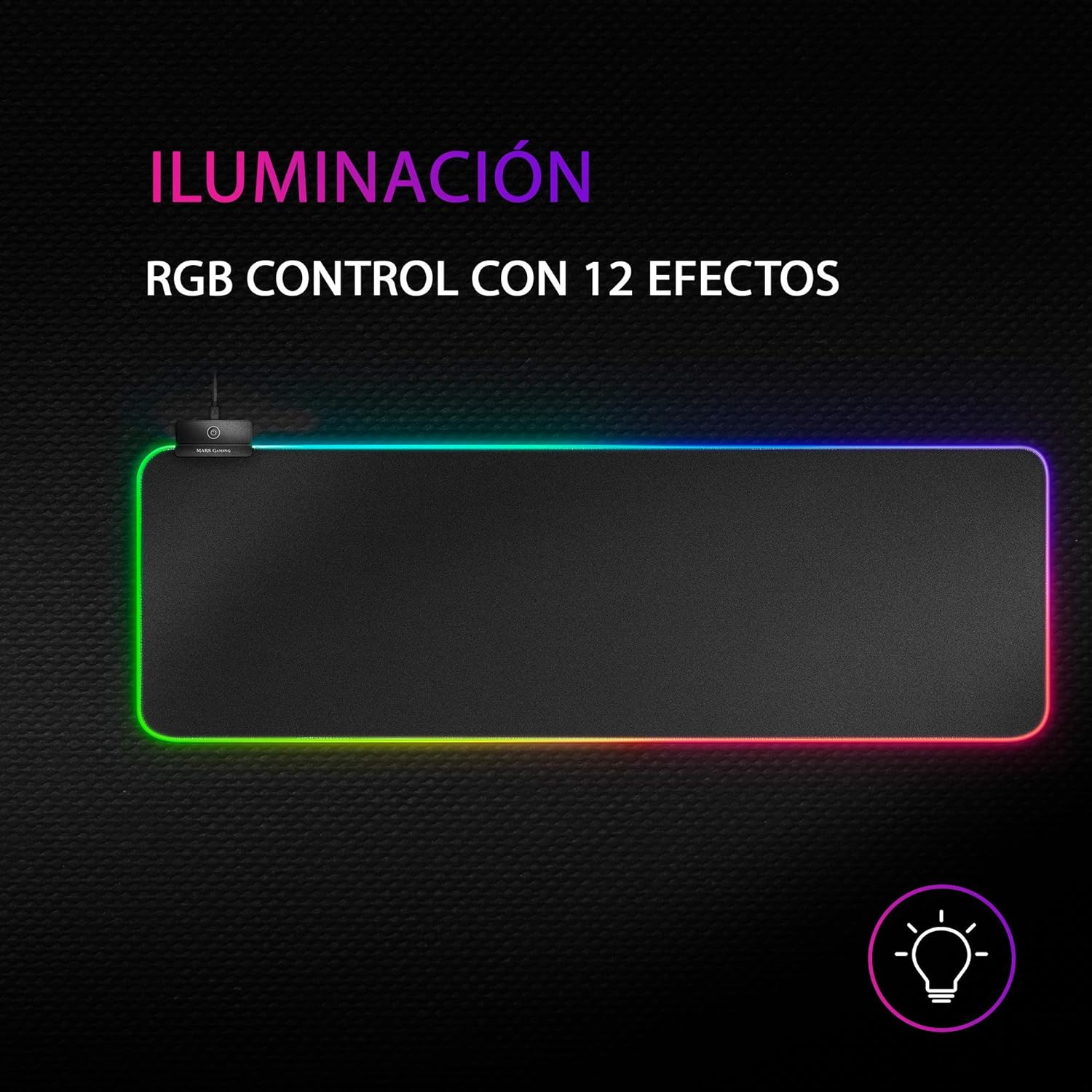 Tapis de Souris Mars Gaming MMPRGB2 XXL RGB avec HUB USB2.0 - Coulissant Nanotextile - Contrôle de l'éclairage RGB - Design XXL - 2 Ports USB - Résistant et Flexible - 800x300mm - Coloris Noir