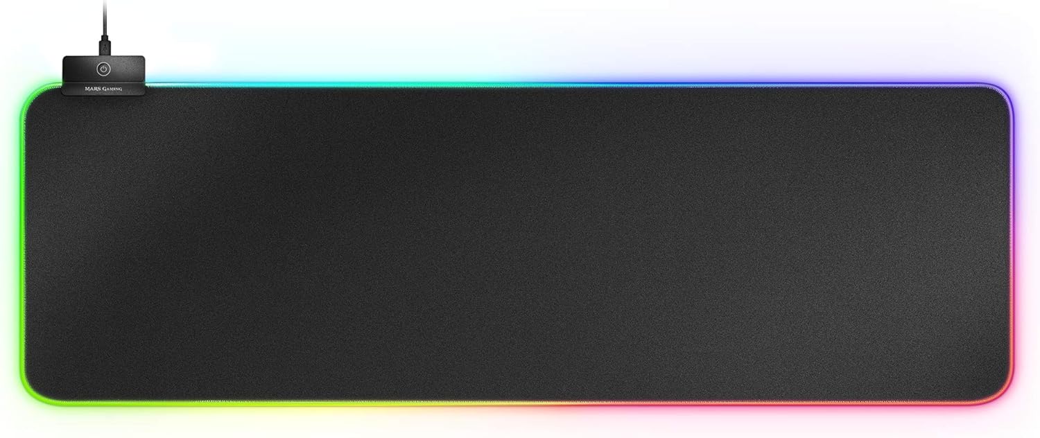 Tapis de Souris Mars Gaming MMPRGB2 XXL RGB avec HUB USB2.0 - Coulissant Nanotextile - Contrôle de l'éclairage RGB - Design XXL - 2 Ports USB - Résistant et Flexible - 800x300mm - Coloris Noir