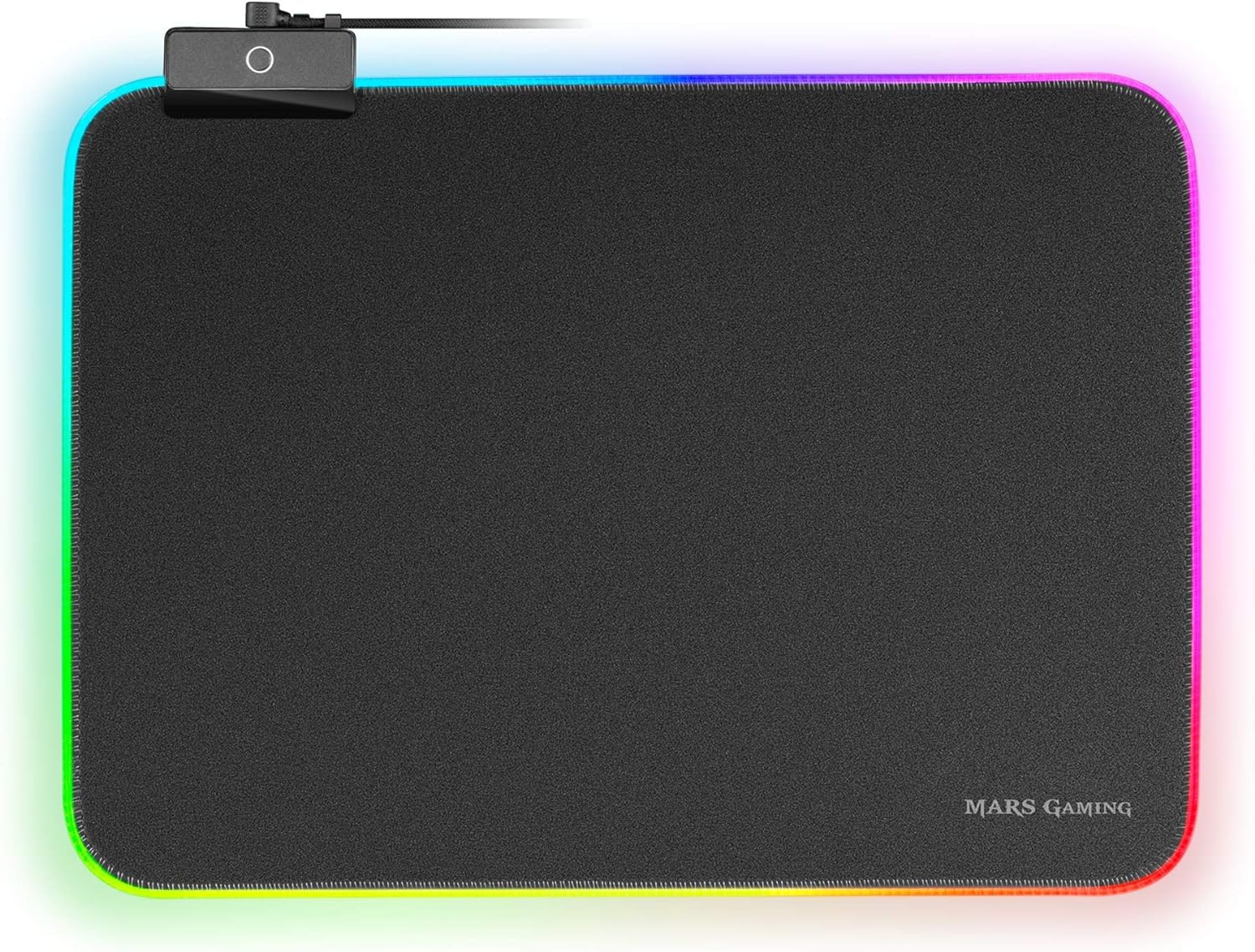 Tapis de souris Mars Gaming MMPRGBL - 365x265 mm - Surface optimisée - Système de contrôle RVB avec fibre optique - 12 modes d'éclairage - Matériau nanotextile - Conception anti-usure - Connecteur USB et bouton de commande - Couleur noire