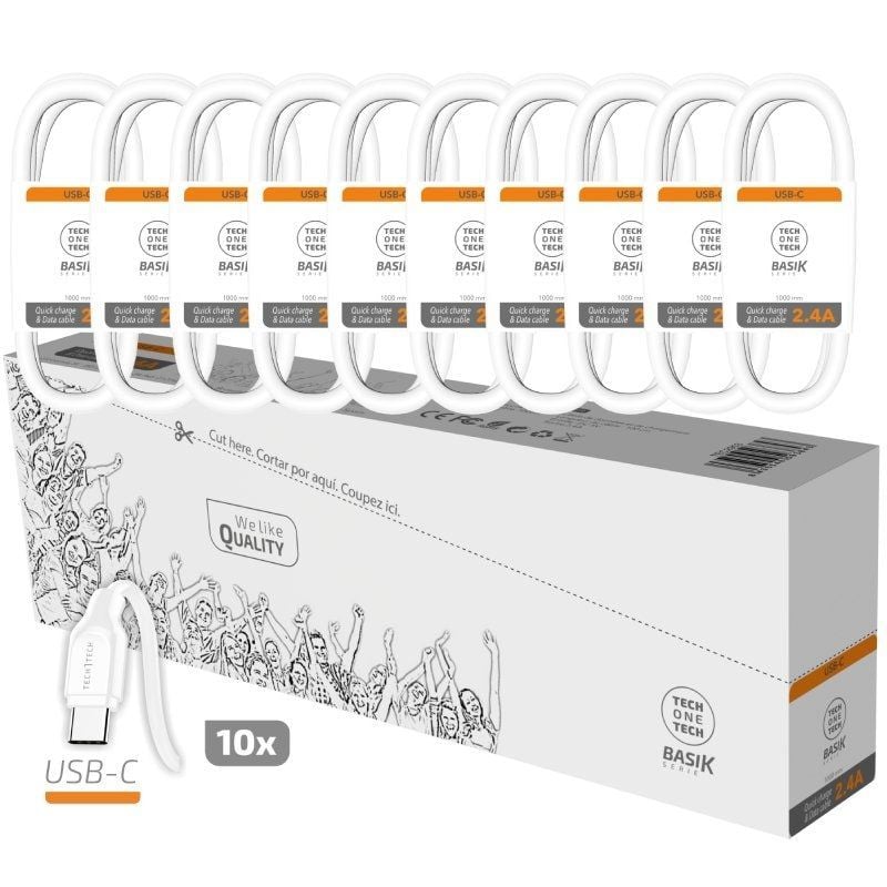 TechOneTech Basik Pack de 10 Câbles USB-A Mâle - USB-C Mâle - Longueur 1m