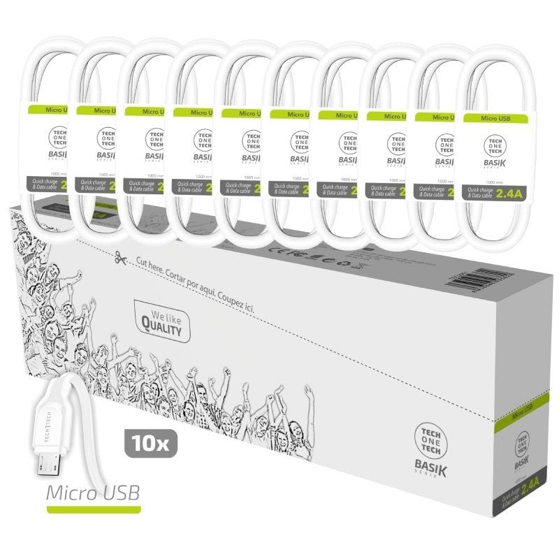 TechOneTech Basik Pack de 10 Câbles USB Mâle - MicroUSB Mâle - Longueur 1m