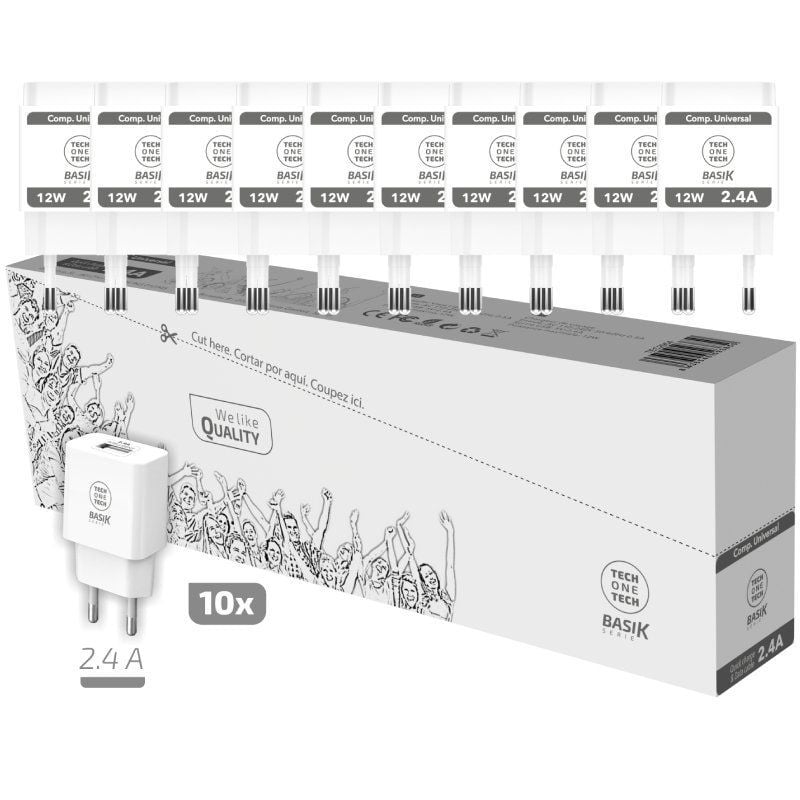 TechOneTech Basik Pack de 10 Chargeurs Muraux 1 Port USB 12W