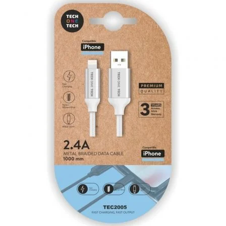 TechOneTech Câble USB-A Mâle vers Lightning Mâle 1m - Revêtement Nylon Tressé