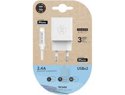 TechOneTech Chargeur Mural Double + Câble USB-A vers Lightning 1m - Revêtement Nylon Tressé