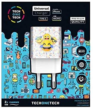 TechOneTech Emojitech Smile Chargeur mural double USB-A - Haute performance